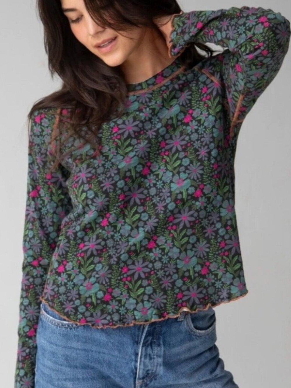 Natural Life Long Sleeve Floral Cotton Top size M